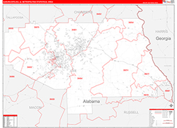 Auburn-Opelika Metro Area Wall Map Red Line Style 2026